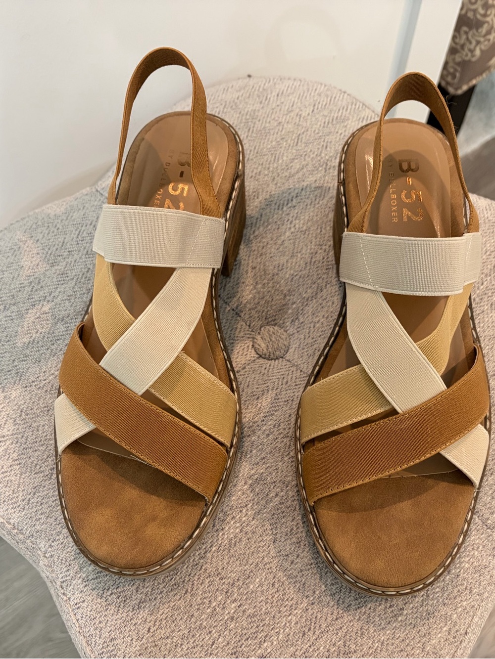 Bullboxer Neutral Two-Tone Crisscross Slingback Sandals - Beige/tan size 9
